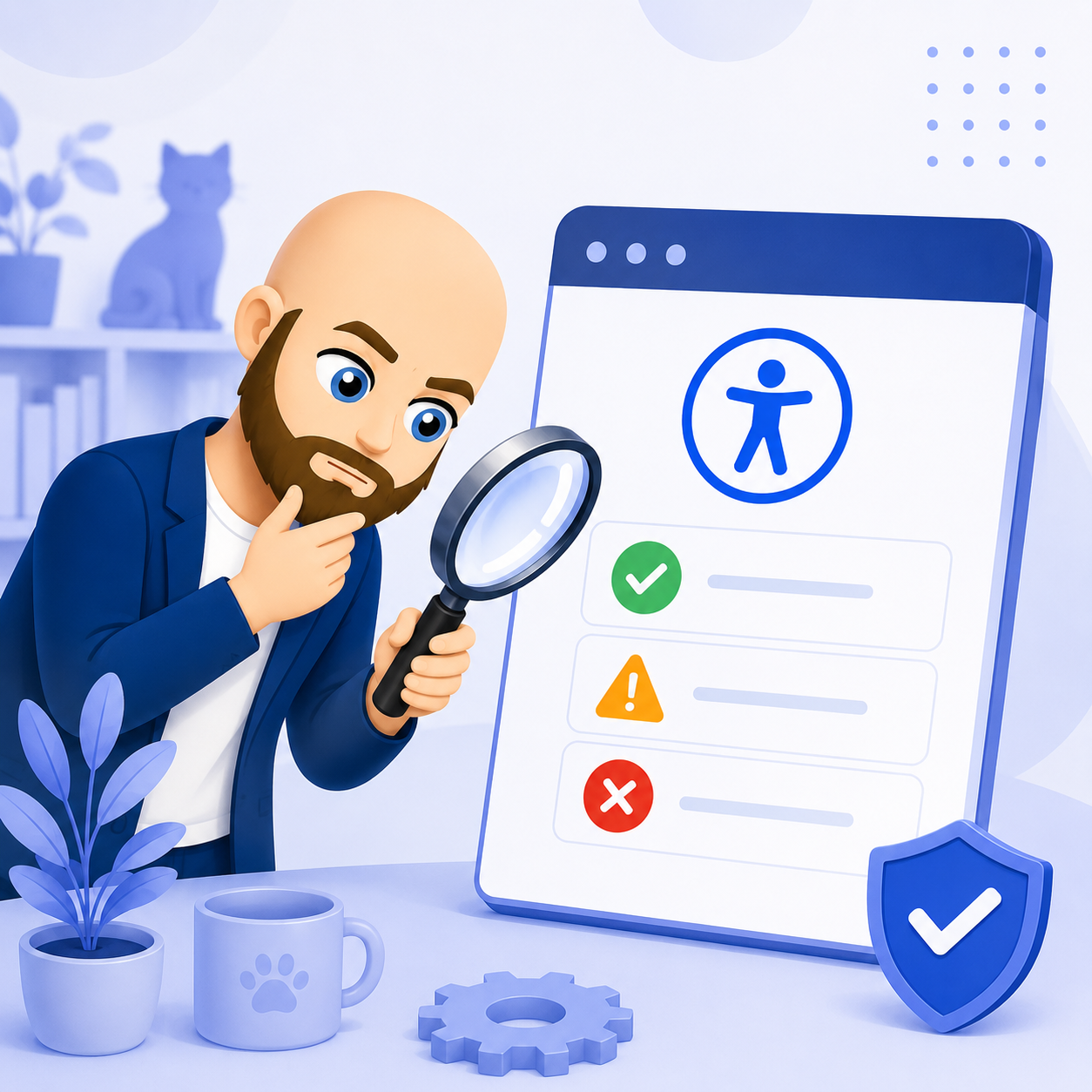 Accessibility audit illustration with a person reviewing an accessibility checklist
